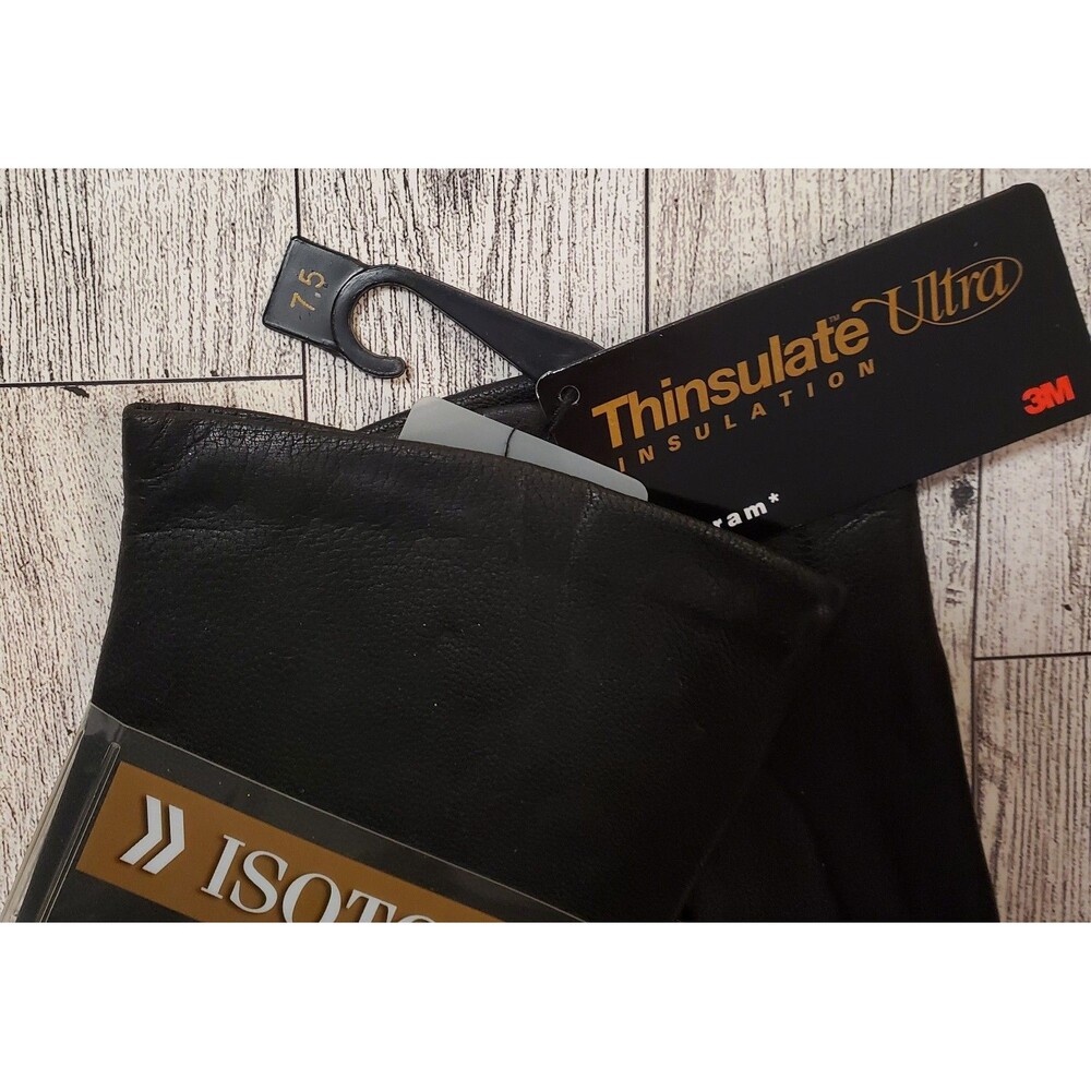 Vtg 2005 Isotoner Women's Black Leather Gloves Thinsulate Lined Size 7.5 NWT Y2K - Picture 3 of 7